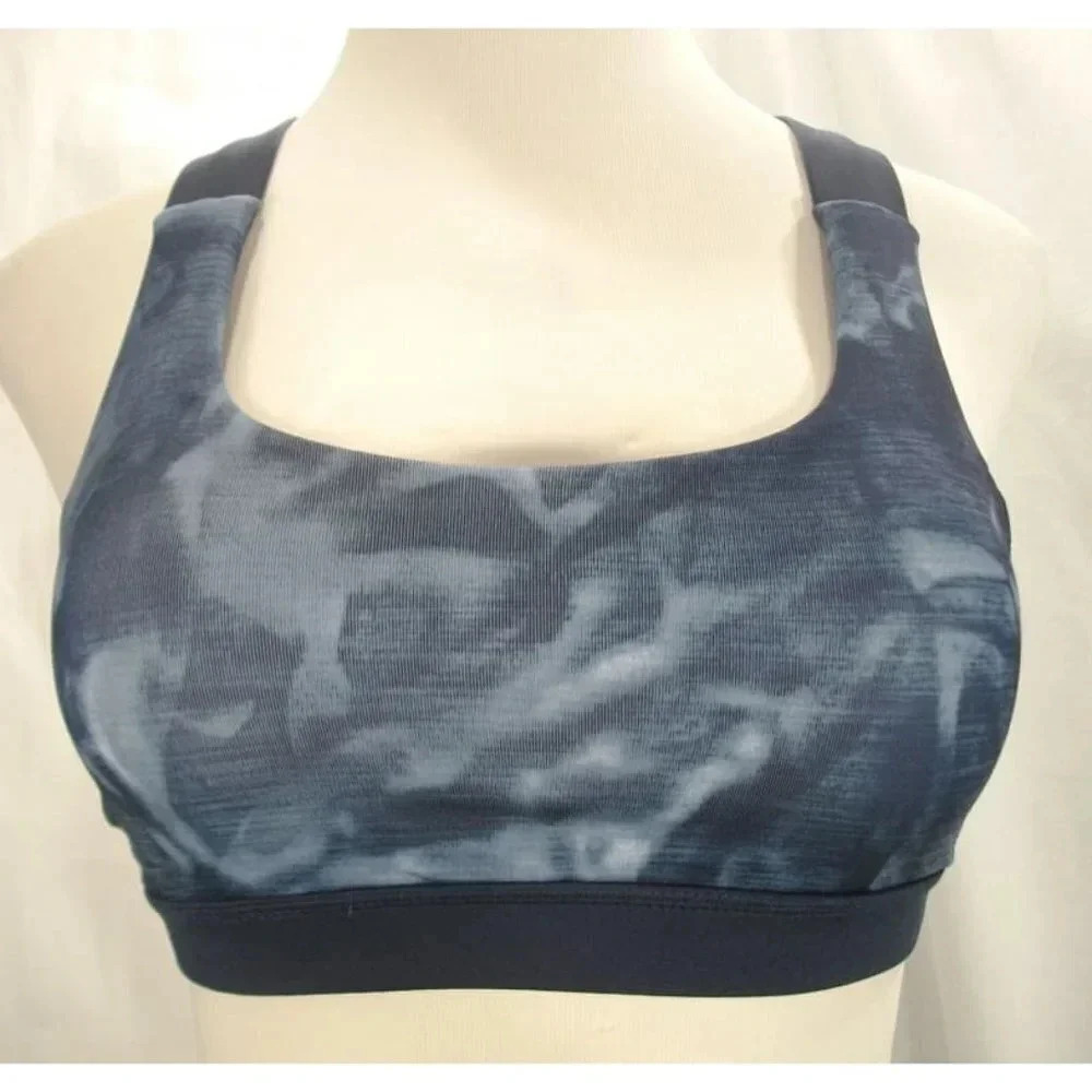 Everlast Cross Back Wire Free Sports Bra MEDIUM Navy Blazer Blue Tie-Dye NEW WIT